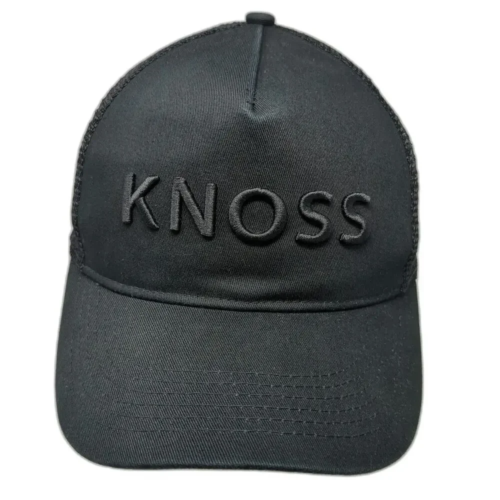 KNOSS Performance Trucker Hat Black One Size 3D Embroidery Mesh Back Snapback